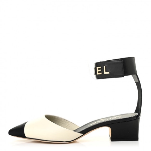 Chanel Lambskin Grosgrain Cap Toe Logo Ankle Strap Pumps Size 40 - Picture 3 of 11